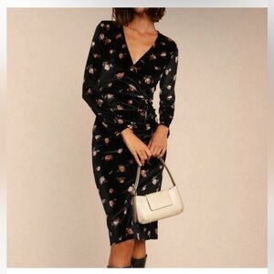 ROUJE ✨ Kelly dress black floral velvet size 36 XS